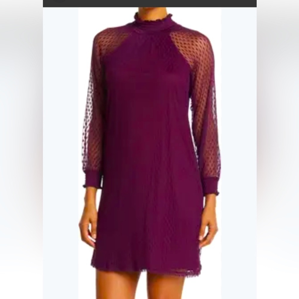 NINA LEONARD Shirred Mock Neck Long Sleeve Dress SIZE 2X